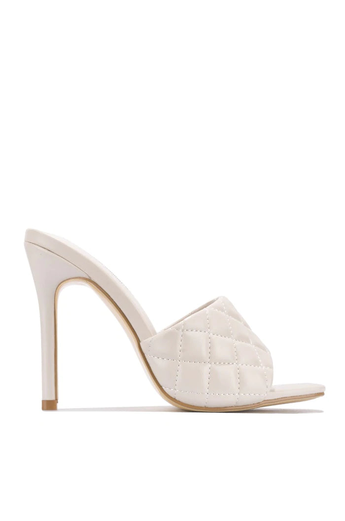 Cape Robbin Stitch Off White Open Toe Square Quilted Stiletto